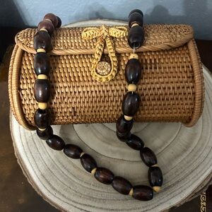 Free People Boho Brown Woven Crossbody Barrel Crossbody Bag#877